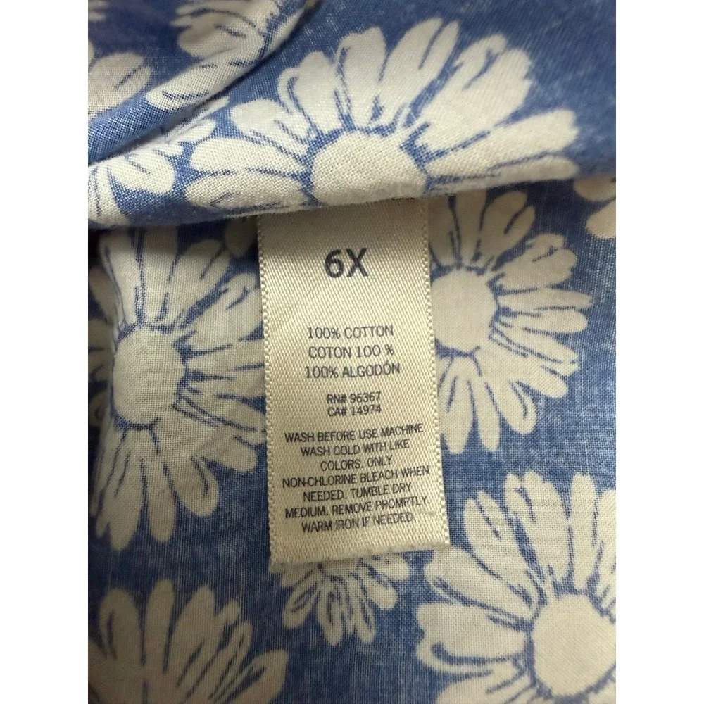 OshKosh B'gosh‎ Girls Blue Daisy Floral Dress Cotton Smocked Waist Size 6X